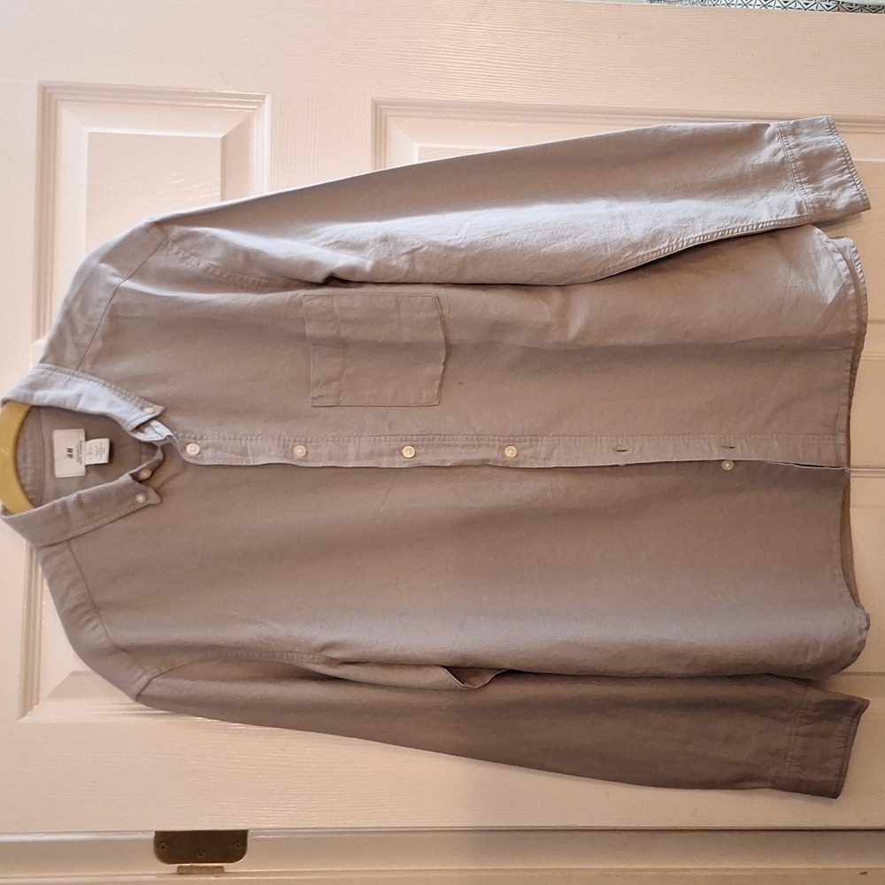 H&M's men's dress shirt Oxford regular fit standard size large long sleeve Gray